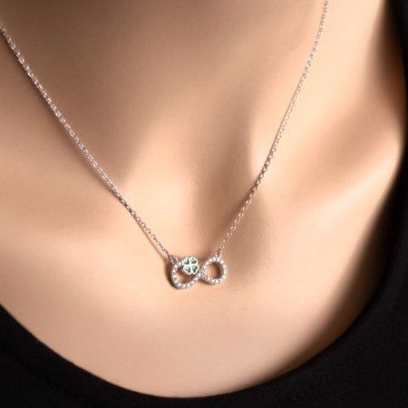 Strieborný náhrdelník - štvorlístok, nekonečno, zelená glazúra, číre okrúhle zirkóny, dĺžka 43 až 46 cm | Argento.sk