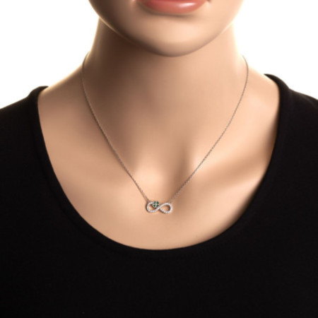 Strieborný náhrdelník - štvorlístok, nekonečno, zelená glazúra, číre okrúhle zirkóny, dĺžka 43 až 46 cm | Argento.sk