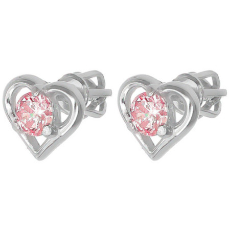 Strieborné náušnice - srdiečka, ružový okrúhly zirkón | Argento.sk