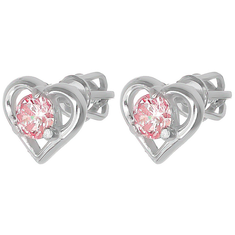Strieborné náušnice - srdiečka, ružový okrúhly zirkón | Argento.sk