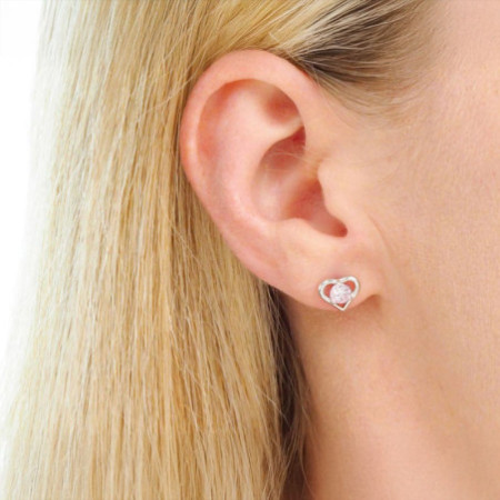 Strieborné náušnice - srdiečka, ružový okrúhly zirkón | Argento.sk