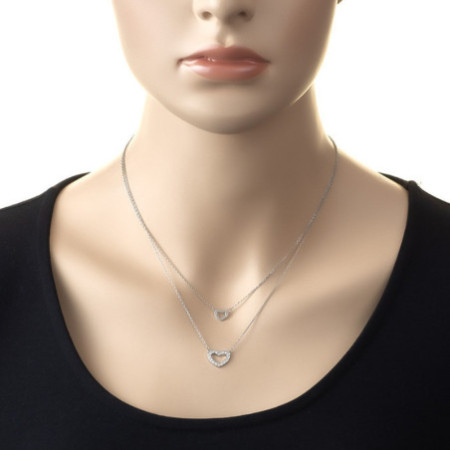 Strieborný náhrdelník - srdiečko, číre okrúhle zirkóny, dĺžka 43 až 46 cm | Argento.sk