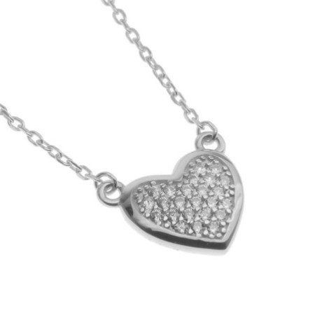 Strieborný náhrdelník - srdiečko, číre okrúhle zirkóny, dĺžka 43 až 46 cm | Argento.sk