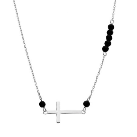 Strieborný náhrdelník - krížik, čierne zirkóny v tvare guľôčky, dĺžka 44 až 47 cm | Argento.sk