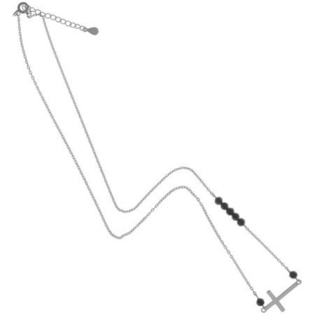 Strieborný náhrdelník - krížik, čierne zirkóny v tvare guľôčky, dĺžka 44 až 47 cm | Argento.sk