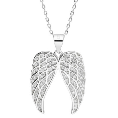 Strieborný náhrdelník - anjelské krídlo, číre okrúhle zirkóny, dĺžka 43 až 46 cm | Argento.sk