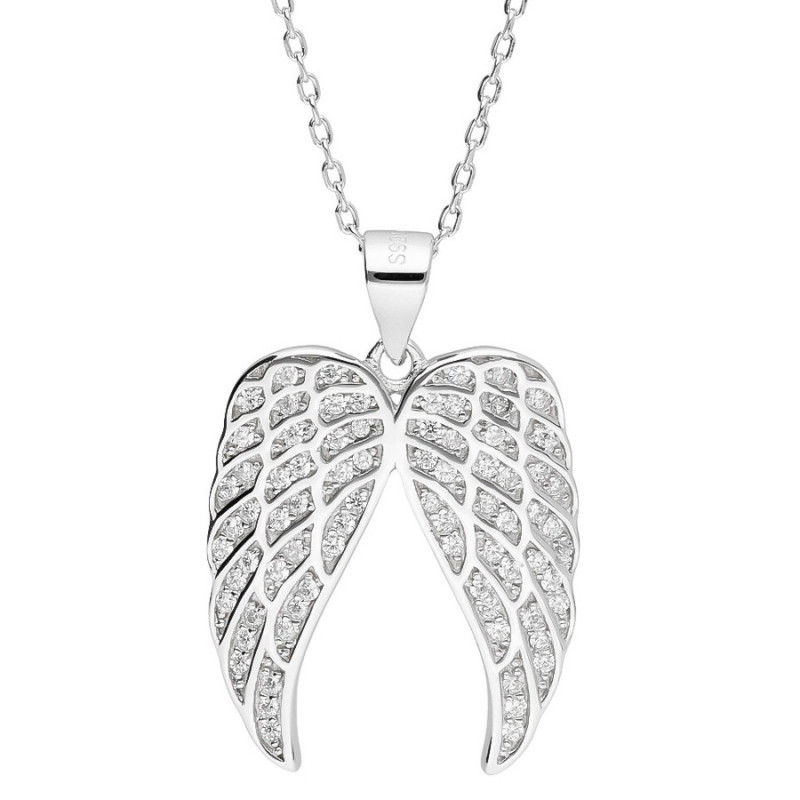 Strieborný náhrdelník - anjelské krídlo, číre okrúhle zirkóny, dĺžka 43 až 46 cm | Argento.sk