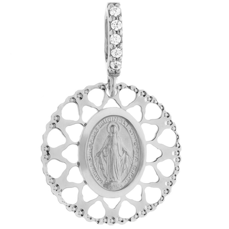 Prívesok z bieleho zlata Zázračná medaila - číre okrúhle zirkóny | Argento.sk
