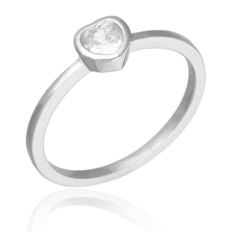 Strieborný prsteň - srdiečko, číry okrúhly zirkón | Argento.sk