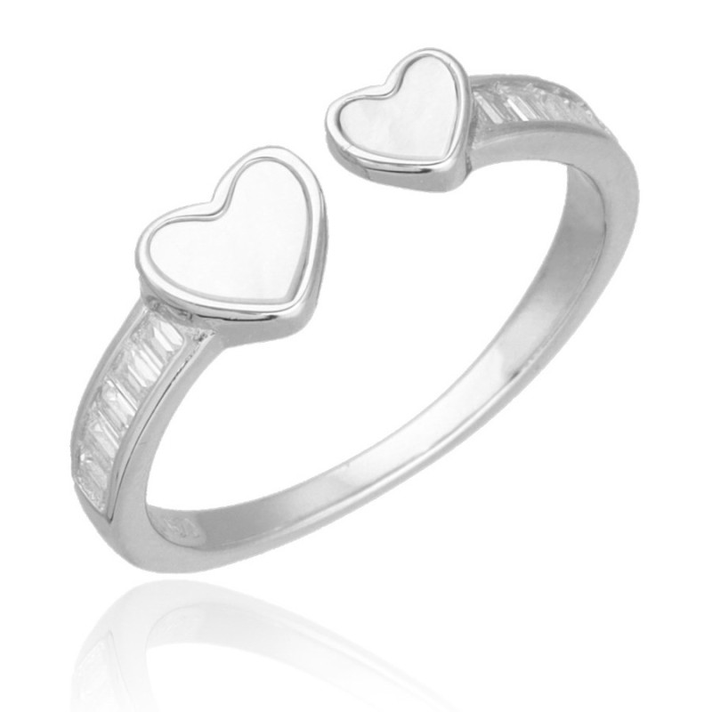 Strieborný prsteň - srdiečko, perleť, číre zirkóny | Argento.sk