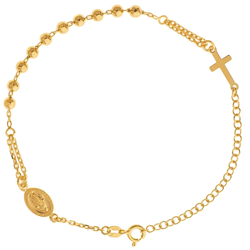 Pozlátený strieborný náramok ruženec - 1 desiatok, krížik, Zázračná medaila, dĺžka 18 až 24 cm | Argento.sk