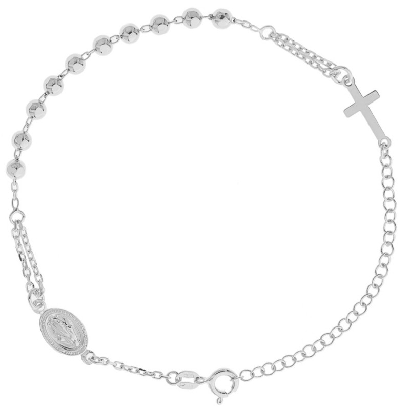 Strieborný náramok ruženec - 1 desiatok, krížik, Zázračná medaila, dĺžka 18 až 23 cm | Argento.sk