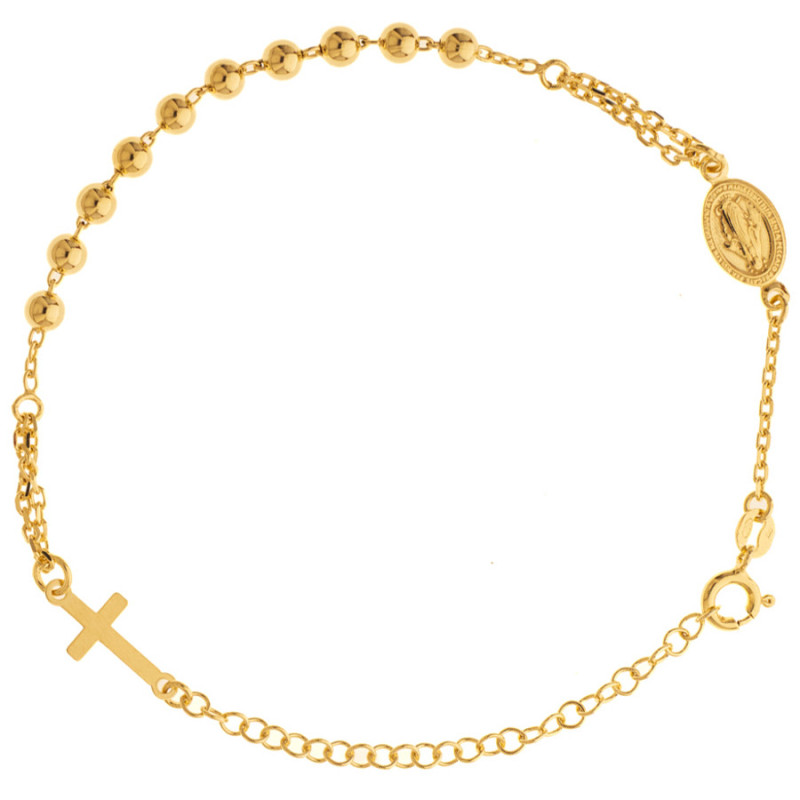 Pozlátený strieborný náramok ruženec - 1 desiatok, krížik, Zázračná medaila, dĺžka 18 až 24 cm | Argento.sk