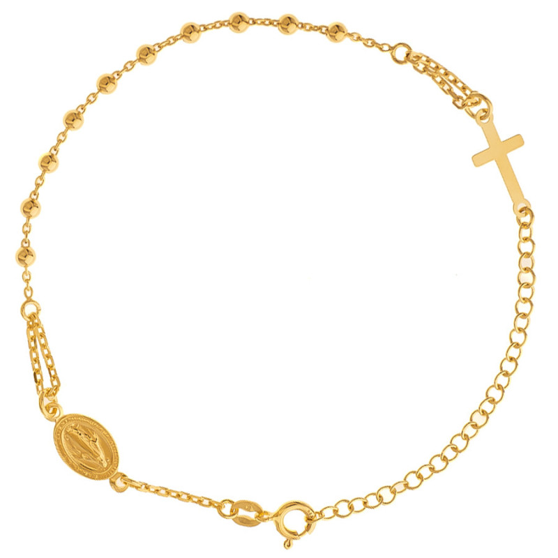 Pozlátený strieborný náramok ruženec - 1 desiatok, krížik, Zázračná medaila, dĺžka 17 až 23 cm | Argento.sk