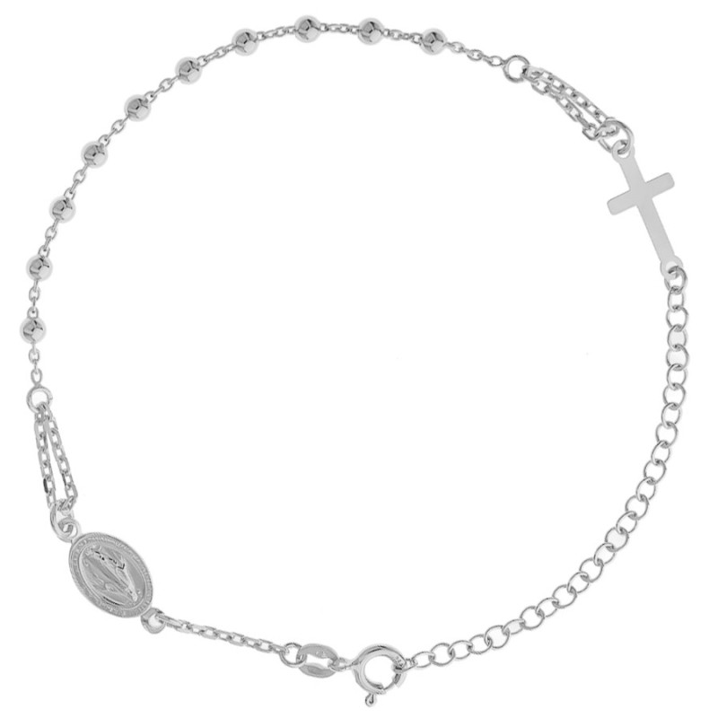 Strieborný náramok ruženec - 1 desiatok, krížik, Zázračná medaila, dĺžka 18 až 24 cm | Argento.sk