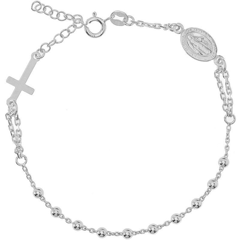Strieborný náramok ruženec - 1 desiatok, krížik, Zázračná medaila, dĺžka 17 až 20 cm | Argento.sk