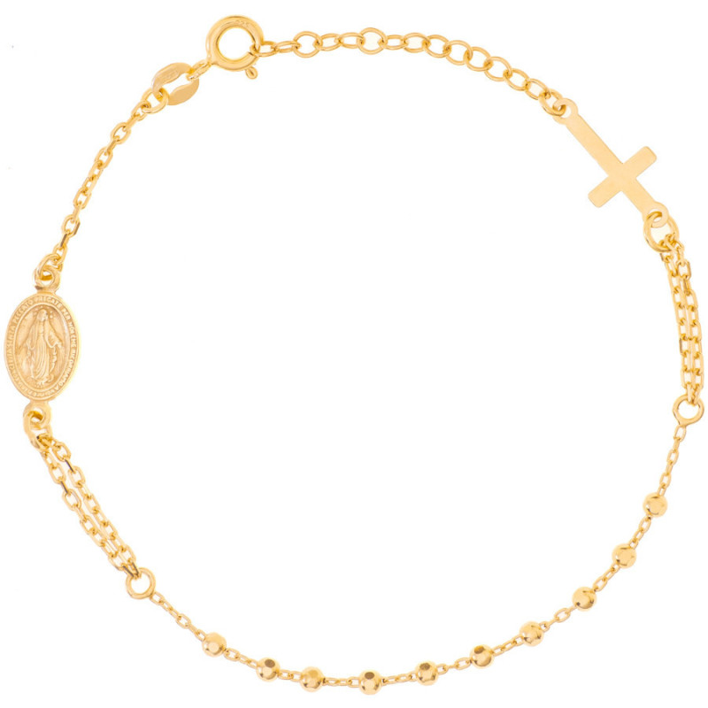 Pozlátený strieborný náramok ruženec - 1 desiatok, krížik, Zázračná medaila, dĺžka 17 až 20 cm | Argento.sk