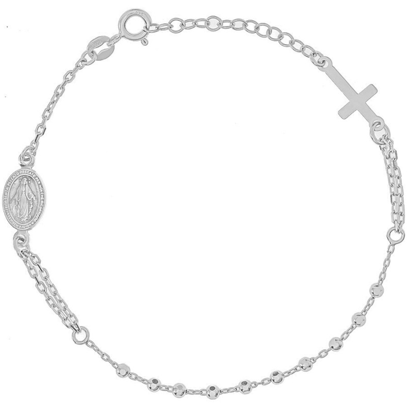 Strieborný náramok ruženec - 1 desiatok, krížik, Zázračná medaila, dĺžka 17 až 20 cm | Argento.sk