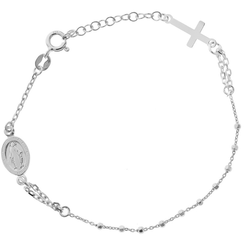 Pozlátený strieborný náramok ruženec - 1 desiatok, krížik, Zázračná medaila, dĺžka 17 až 20 cm | Argento.sk