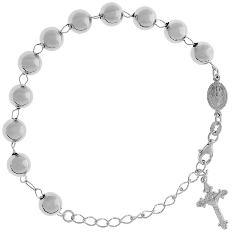 Strieborný náramok ruženec - 1 desiatok, krížik s Ježišom, Zázračná medaila, dĺžka 18 až 24 cm | Argento.sk