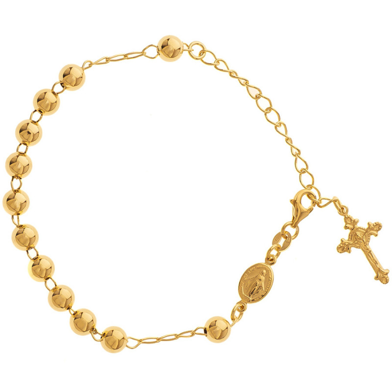 Pozlátený strieborný náramok ruženec - 1 desiatok, krížik s Ježišom, Zázračná medaila, dĺžka 17 až 23 cm | Argento.sk