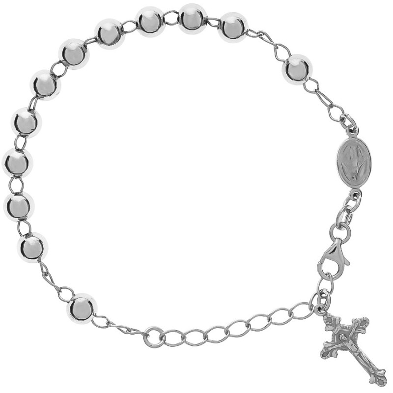 Strieborný náramok ruženec - 1 desiatok, krížik s Ježišom, Zázračná medaila, dĺžka 16 až 19 cm | Argento.sk