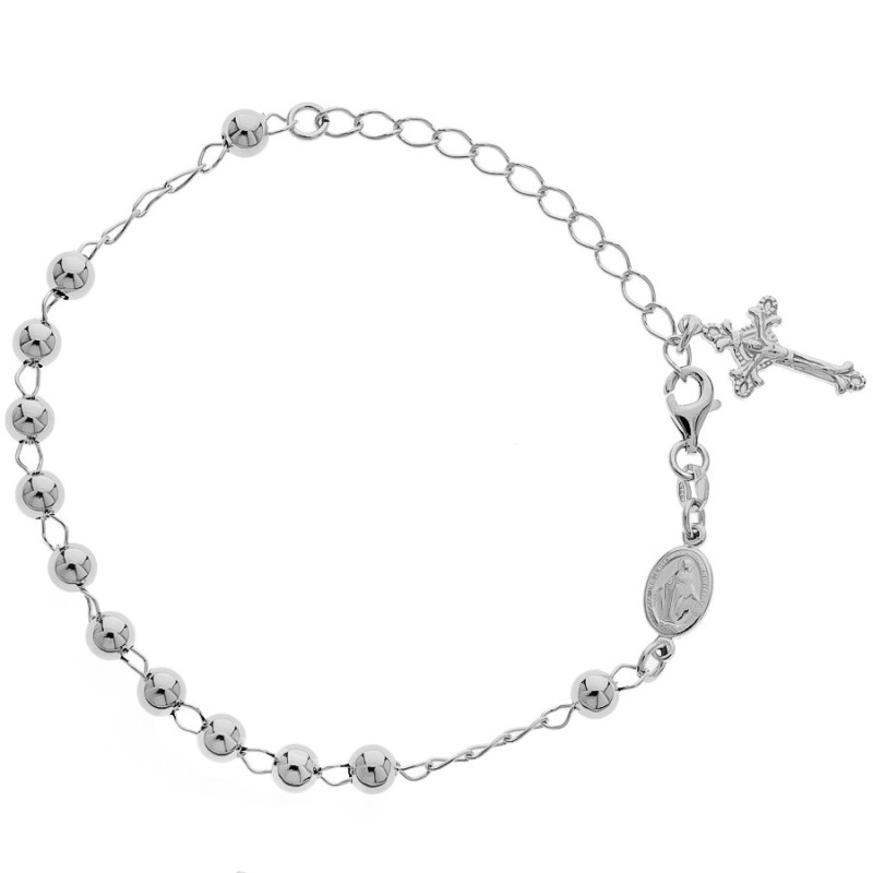 Strieborný náramok ruženec - 1 desiatok, krížik s Ježišom, Zázračná medaila, dĺžka 16 až 23 cm | Argento.sk