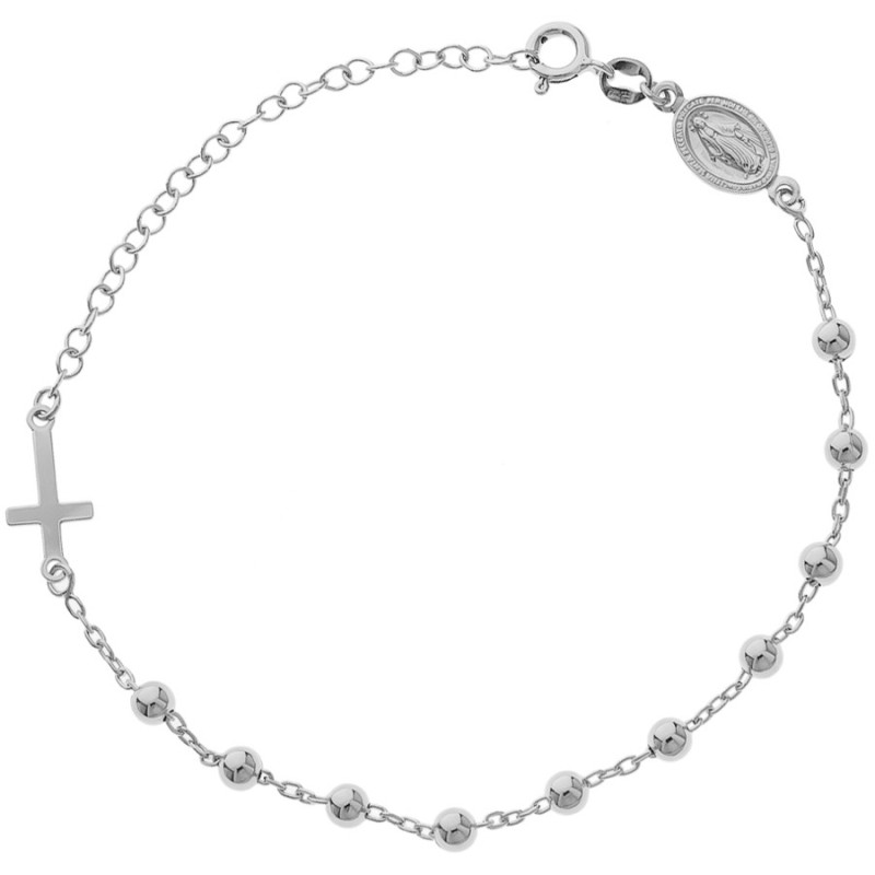 Strieborný náramok ruženec - 1 desiatok, krížik, Zázračná medaila, dĺžka 17 až 23 cm | Argento.sk