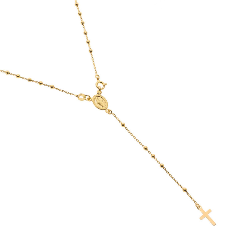 Pozlátený strieborný náhrdelník - ruženec, 5 desiatkov, krížik, Zázračná medaila, dĺžka 50 cm | Argento.sk