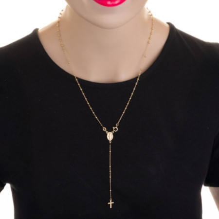 Pozlátený strieborný náhrdelník - ruženec, 5 desiatkov, krížik, Zázračná medaila, dĺžka 50 cm | Argento.sk