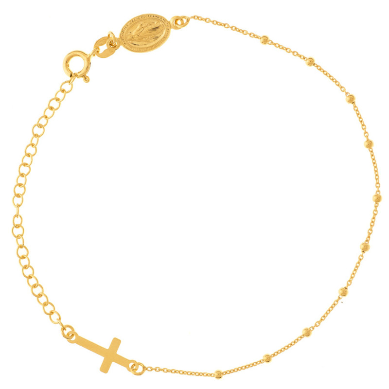 Pozlátený strieborný náramok ruženec - 1 desiatok, krížik, Zázračná medaila, dĺžka 18 až 24 cm | Argento.sk