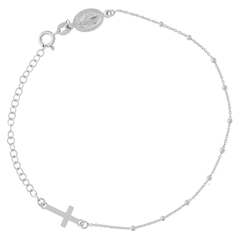 Strieborný náramok ruženec - 1 desiatok, krížik, Zázračná medaila, dĺžka 18 až 24 cm | Argento.sk
