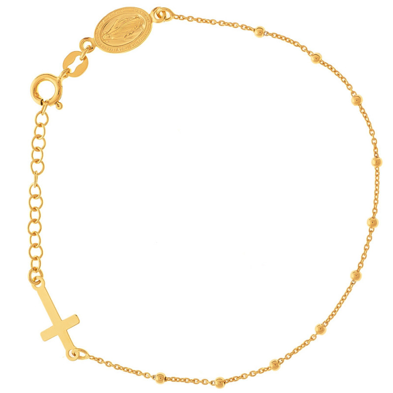Pozlátený strieborný náramok ruženec - 1 desiatok, krížik, Zázračná medaila, dĺžka 18 až 21 cm | Argento.sk