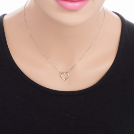 Strieborný náhrdelník - srdiečko, číre okrúhle zirkóny, dĺžka 43 až 46 cm | Argento.sk