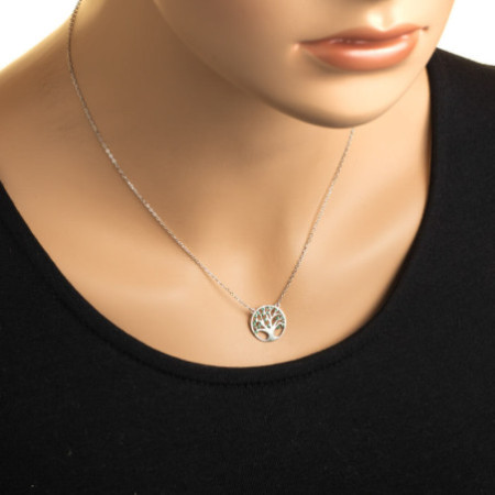Strieborný náhrdelník - strom života, zelené okrúhle zirkóny, dĺžka 43 až 46 cm | Argento.sk