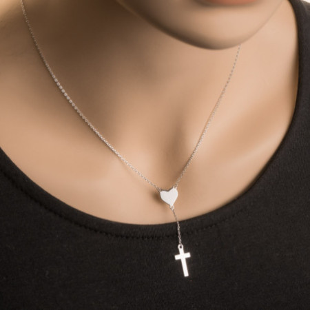 Strieborný náhrdelník - srdiečko, krížik, dĺžka 43 až 46 cm | Argento.sk