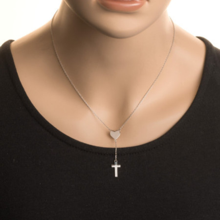 Strieborný náhrdelník - srdiečko, krížik, dĺžka 43 až 46 cm | Argento.sk