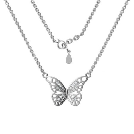Strieborný náhrdelník - motýľ, číre okrúhle zirkóny, dĺžka 43 až 46 cm | Argento.sk