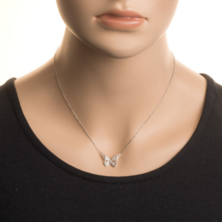 Strieborný náhrdelník - motýľ, číre okrúhle zirkóny, dĺžka 43 až 46 cm | Argento.sk