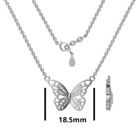 Strieborný náhrdelník - motýľ, číre okrúhle zirkóny, dĺžka 43 až 46 cm | Argento.sk