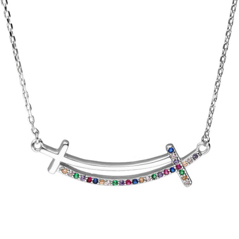 Strieborný náhrdelník - krížik, farebné okrúhle zirkóny, dĺžka 42 až 45 cm | Argento.sk