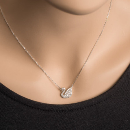 Strieborný náhrdelník - labuť, čierny okrúhly zirkón, číre zirkóny, dĺžka 43 až 46 cm | Argento.sk