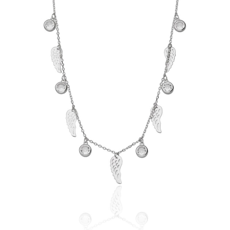 Strieborný náhrdelník - anjelské krídlo, číre okrúhle zirkóny, dĺžka 43 až 46 cm | Argento.sk