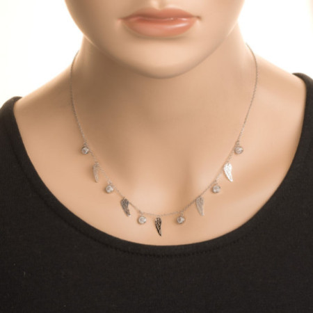 Strieborný náhrdelník - anjelské krídlo, číre okrúhle zirkóny, dĺžka 43 až 46 cm | Argento.sk