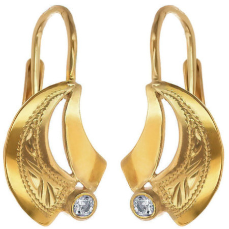 Pozlátené strieborné náušnice - s ručným gravírom, číry okrúhly zirkón | Argento.sk