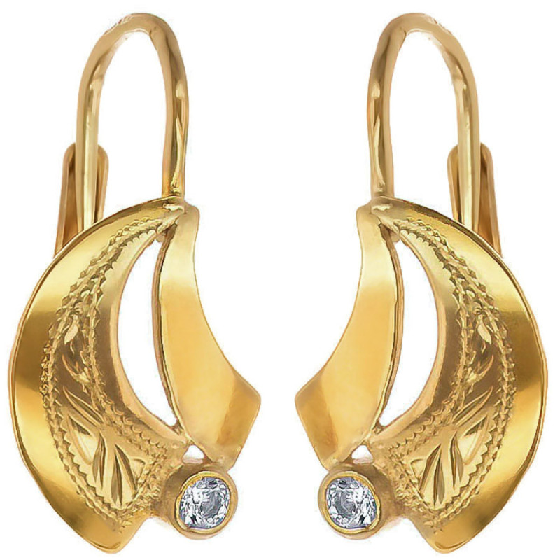 Pozlátené strieborné náušnice - s ručným gravírom, číry okrúhly zirkón | Argento.sk