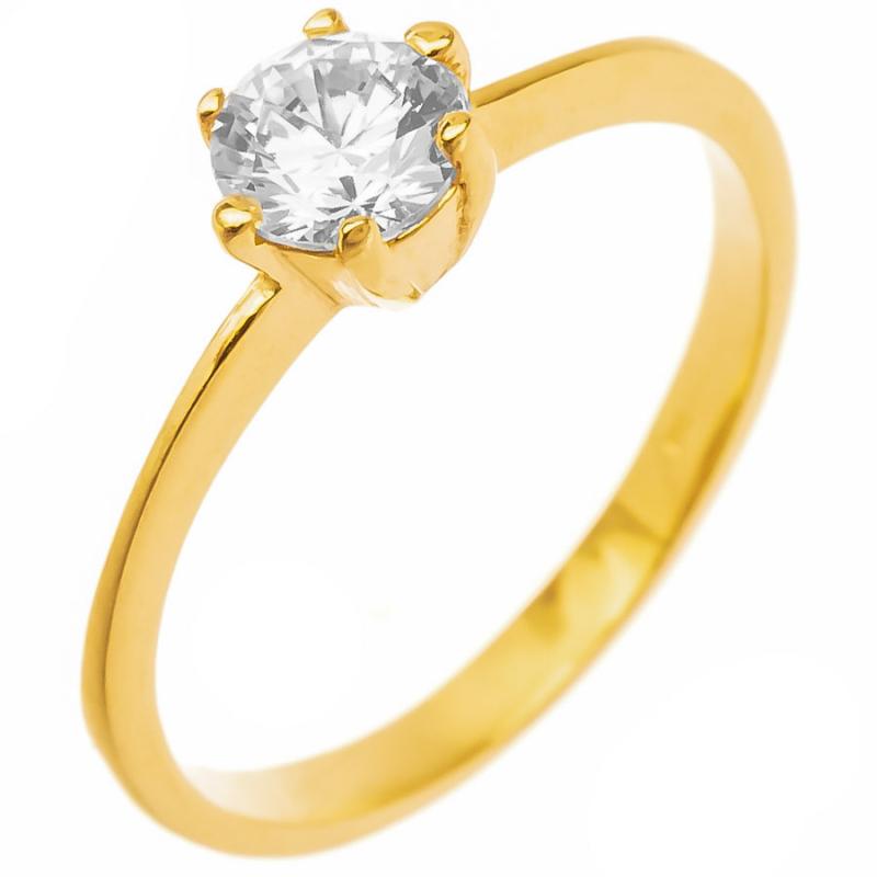 Pozlátený strieborný prsteň - číry okrúhly zirkón | Argento.sk