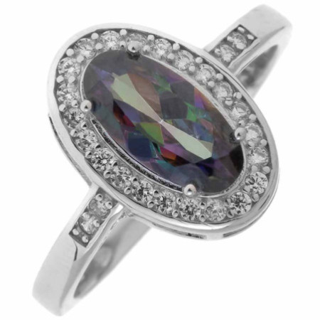 Strieborný prsteň - oválny zirkón Vitrail Light, číre okrúhle zirkóny | Argento.sk