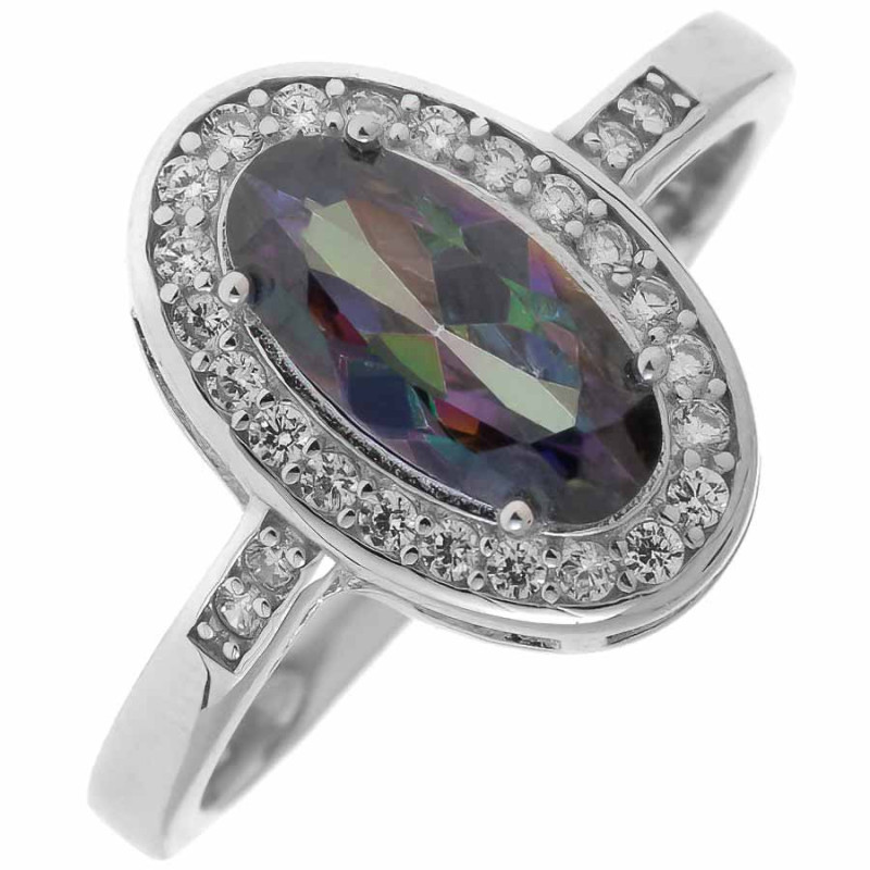 Strieborný prsteň - oválny zirkón Vitrail Light, číre okrúhle zirkóny | Argento.sk