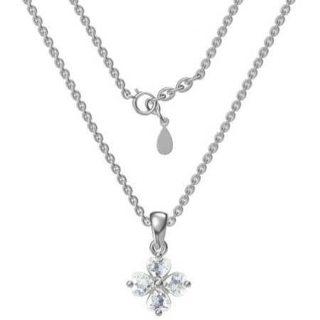 Strieborný náhrdelník - štvorlístok, číre zirkóny v tvare srdiečka, dĺžka 43 až 46 cm | Argento.sk